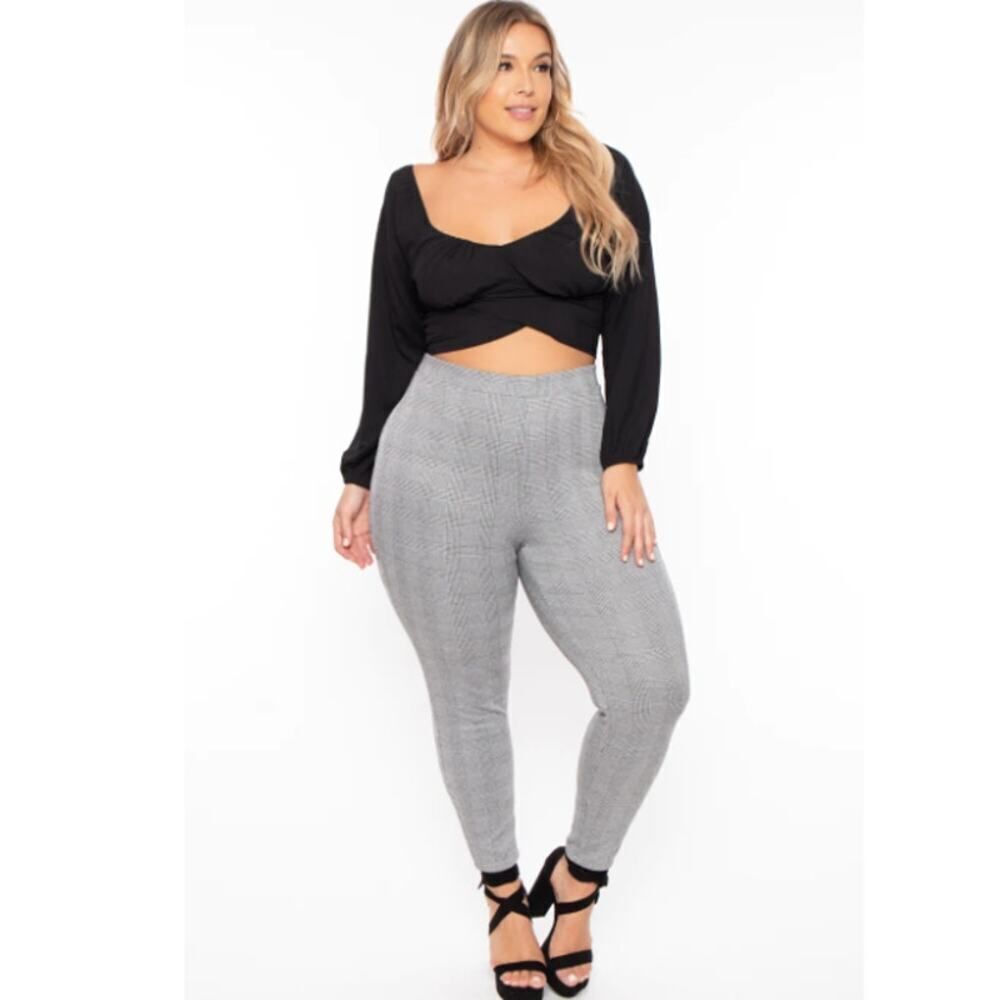 Curvy Sense Stacey Pants Women's Plus 4X Gray Plaid Stretch‎ Elastic Waist NWT